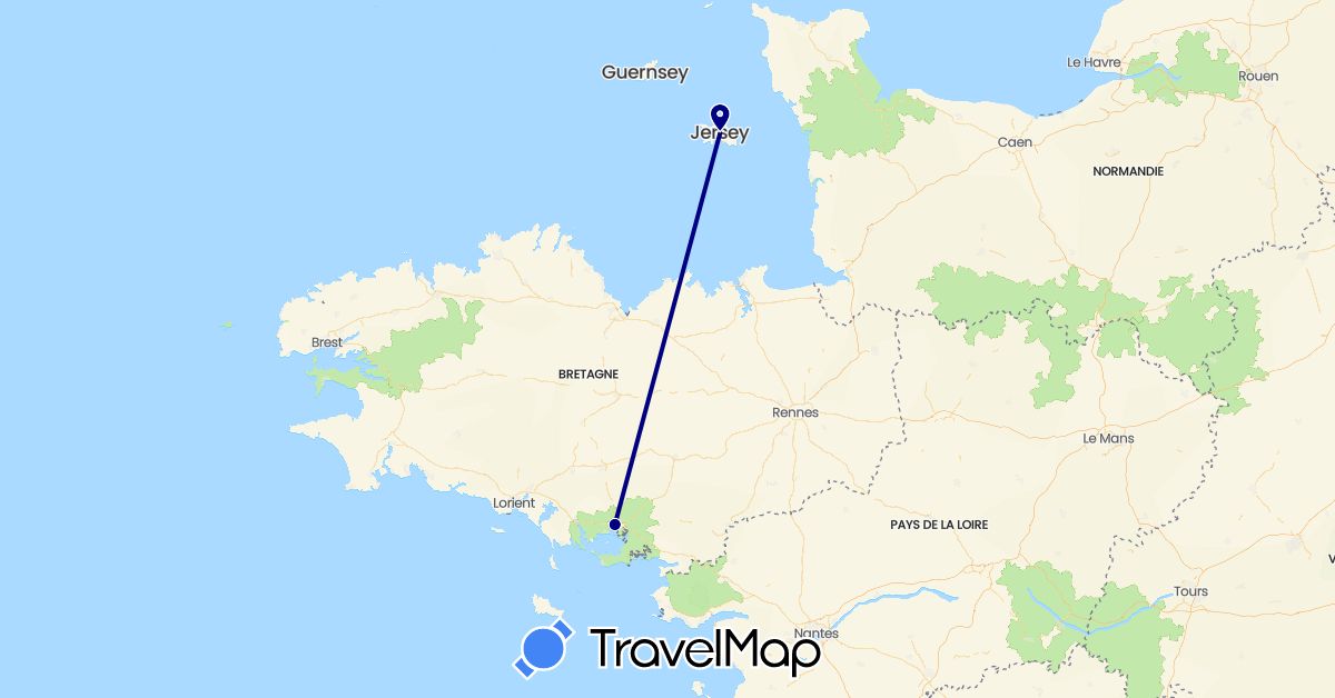TravelMap itinerary: driving in France, Jersey (Europe)